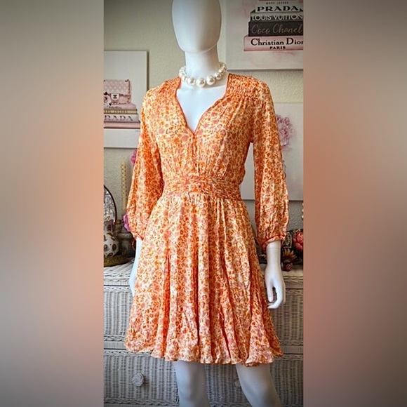 Poupette St. Barth Anabelle Orange Mayflower dress in orange Color size small - Picture 2 of 14